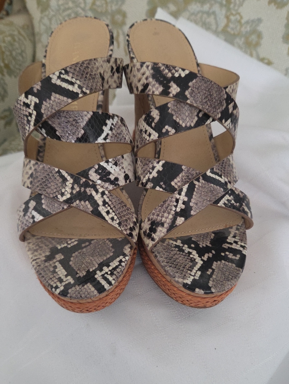 Ivanka Trump Women's Black Snake Wedge Sandals